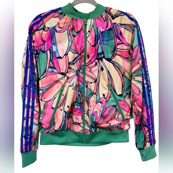 FARM Rio x ADIDAS ZIP TRACK JACKET BANANAS PRINT GREEN PINK S SMALL - Picture 2 of 8
